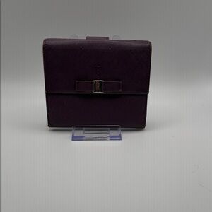 Salvatore Ferragamo Plum Leather Compact Wallet with Signature Bow